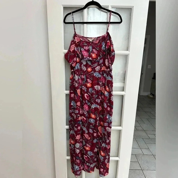 Lucky Brand Red Wine Bohemian Floral Maxi Dress Off The Shoulders Size L Large - Picture 16 of 16